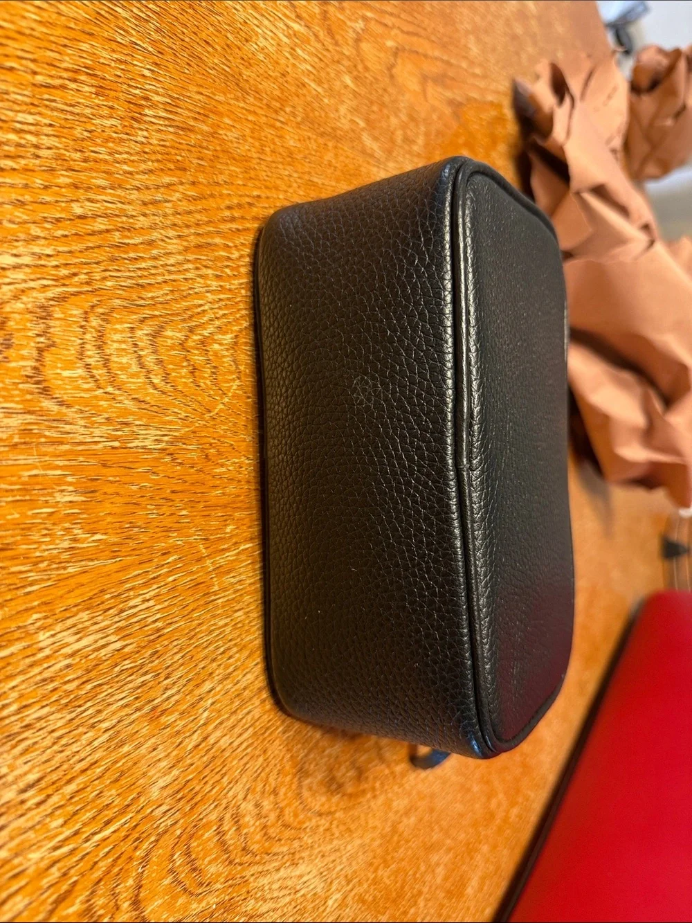Tory Burch Black Pebbled Leather Pouch with Gold Logo